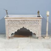 Mughal Mehrab Indian Hand Carved Jali Hall Table Console White 120cm